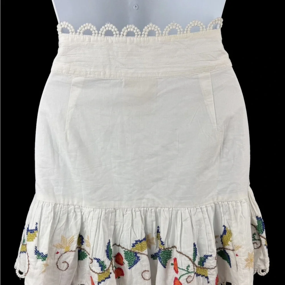 White Mini Skater Skirt with Ruffled Embellishments for Resort Wear - Picture 4 of 4